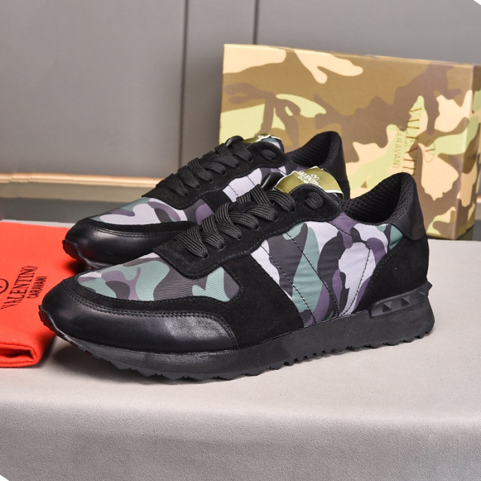 Valentino Men Shoes Fashion Design Luxury Brand ROCKRUNNER CAMOUFLAGE LAMINATED STUDDED SNEAKER with Original Box