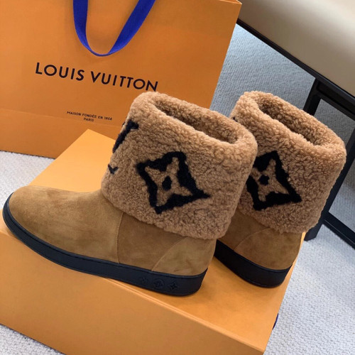 Louis Vuitton Women Shoes Snow Boots Luxury Brand SNOWDROP FLAT ANKLE BOOT Cognac 1A8D1Q