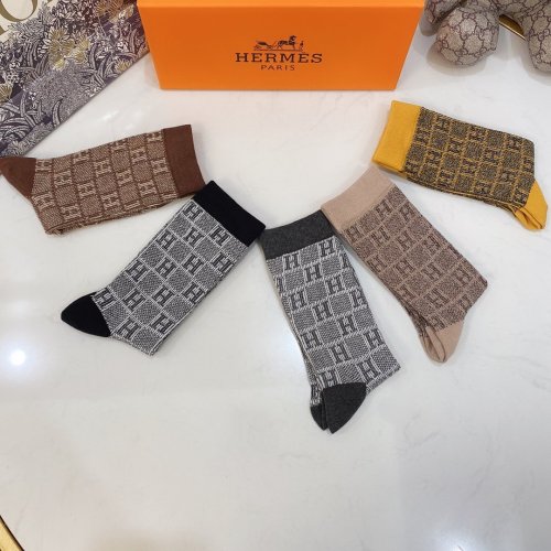 Hermes Socks 5 Pairs with Original Box Luxury Brand Breathable Hermes Sock