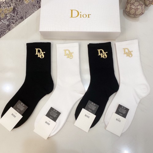 Dior Socks 4 Pairs with Original Box Luxury Brand Breathable Dior Sock