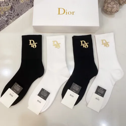 Dior Socks 4 Pairs with Original Box Luxury Brand Breathable Dior Sock