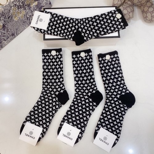 Chanel Socks 4 Pairs with Original Box Luxury Brand Breathable Chanel Sock