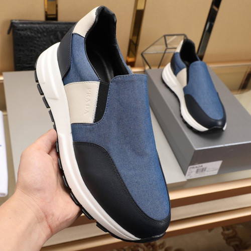 Prada Men Shoes Luxury Brand Sneakers Prax 01 Leather And Technical Fabric Slip-On Sneakers
