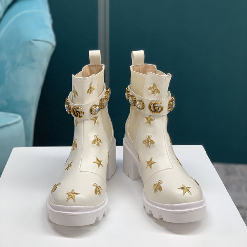 Gucci Women Shoes Fashion Boots Luxury Brand Embroidered Leather Ankle Boot with Belt