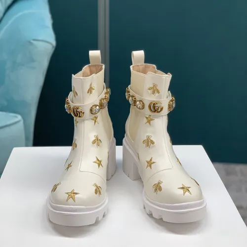 Gucci Women Shoes Fashion Boots Luxury Brand Embroidered Leather Ankle Boot with Belt