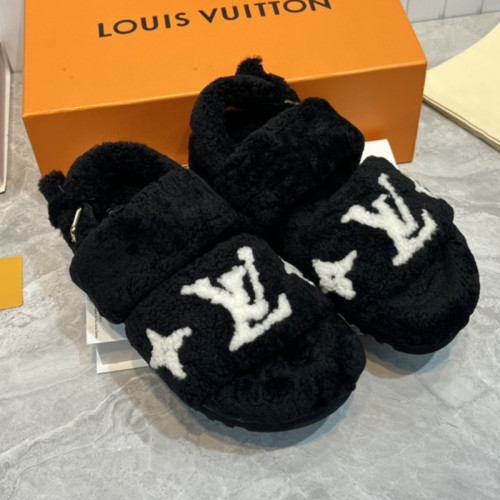 Louis Vuitton Womens Shoes Slide Slippers for Winter Wool Fabric Luxury Brand Designer PASEO FLAT COMFORT MULE with Original Box