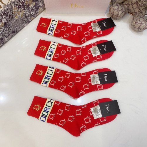 Dior Socks 4 Pairs with Original Box Luxury Brand Breathable Dior Sock