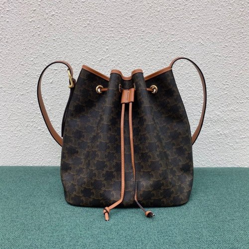 Celine Womens Bag MEDIUM DRAWSTRING BAG IN TRIOMPHE CANVAS