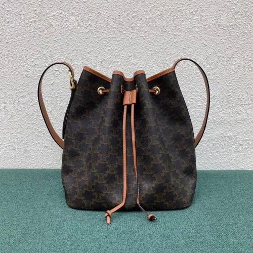 Celine Womens Bag MEDIUM DRAWSTRING BAG IN TRIOMPHE CANVAS