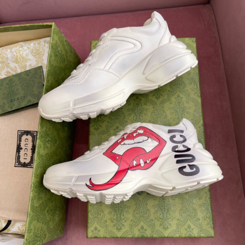 Gucci Mens Shoes Sneakers Luxury Brand Men's Rhyton leather sneaker with Original Box