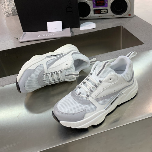 Dior Mens Shoes Sneakers Luxury Brand Breathable Design B22 SNEAKER White Technical Mesh with White and Silver-Tone Calfskin with Original Box