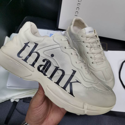 Gucci Mens Shoes Sneakers Luxury Brand Men's 'think/thank' print Rhyton sneaker 636343 A9L00 9522