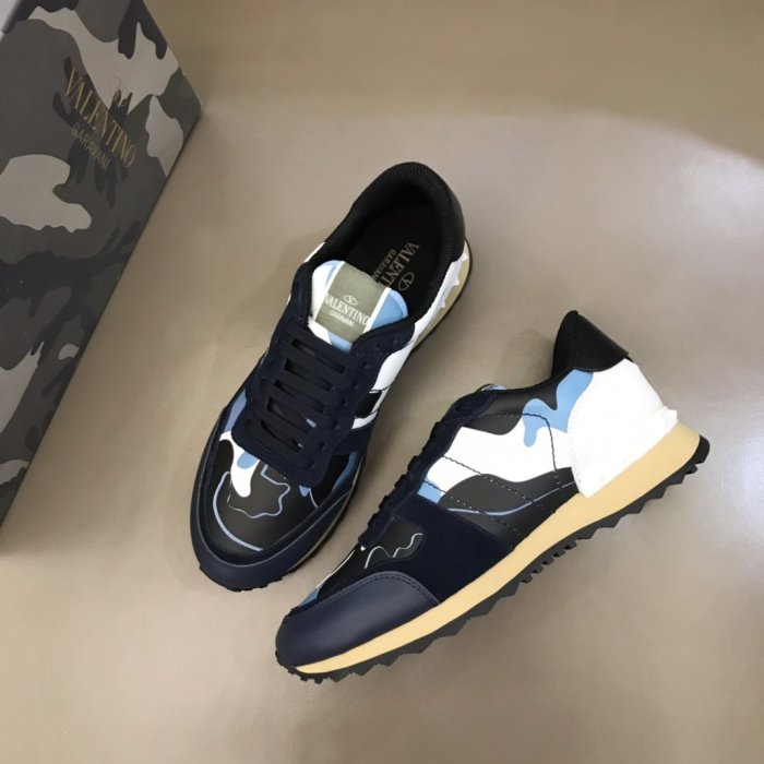 Valentino Men Shoes Fashion Design Luxury Brand ROCKRUNNER CAMOUFLAGE LAMINATED STUDDED SNEAKER with Original Box