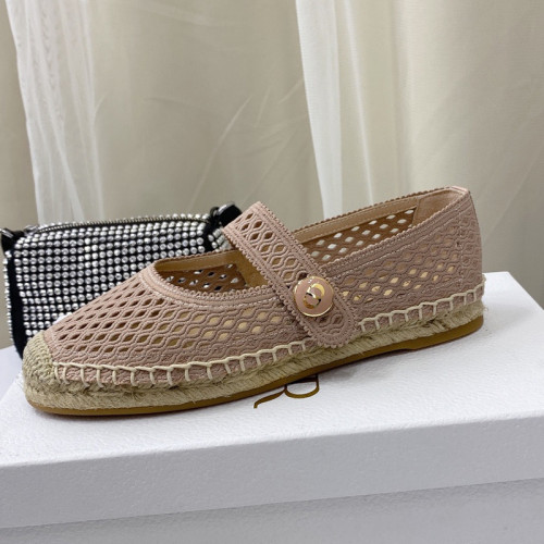 Dior Women Shoes Luxury Brand Design Dior Caro Espadrille Ballerina Flat Mesh Embroidery Womens Shoes with Original Box