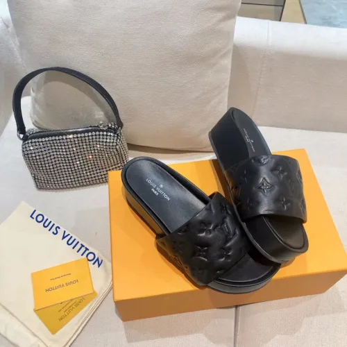 Louis Vuitton Womens Shoes Sandals Slippers Luxury Brand Louis Vuitton JUMBO FLATFORM MULE with Original Box 1A9QYY Black Monogram-embossed lambskin