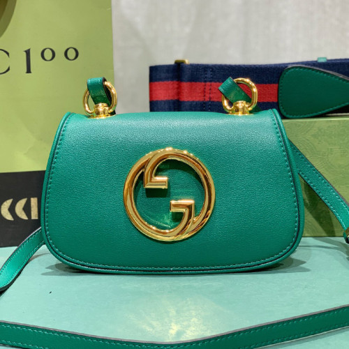 Gucci Womens Bags Shoulder Messenger Bag Luxury Brand Gucci Blondie mini bag in green leather with Original Box 698643 UXXAG 9161