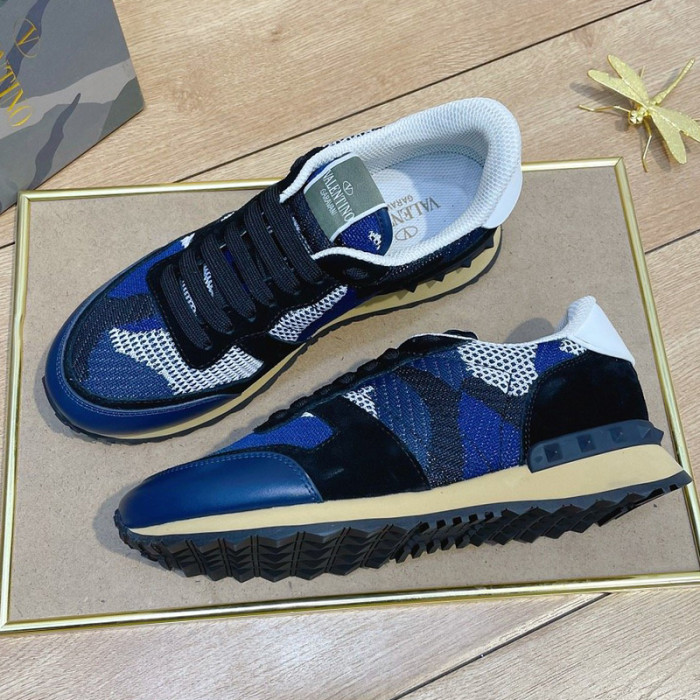 Valentino Men Shoes Fashion Design Luxury Brand ROCKRUNNER CAMOUFLAGE LAMINATED STUDDED SNEAKER with Original Box
