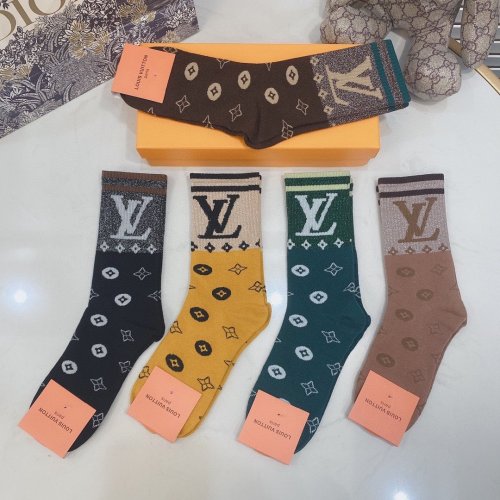 Louis Vuitton Socks 5 Pairs with Original Box Luxury Brand Breathable LV Sock