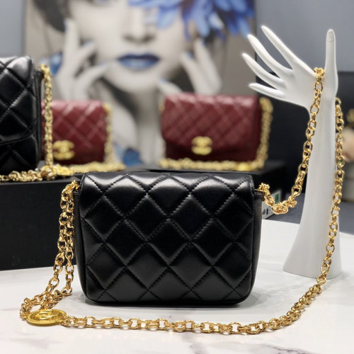 Chanel Womens Bags Crossbody Bag Small Flap Bag Lambskin & Gold-Tone Metal Black