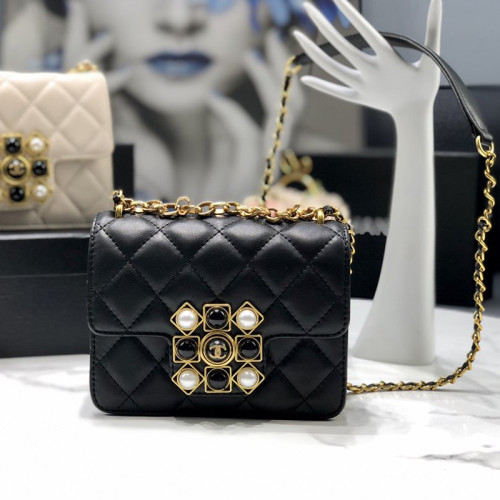 Chanel Womens Bags Small Flap Bag Calfskin, Crystal Pearls, Resin & Gold-Tone Metal