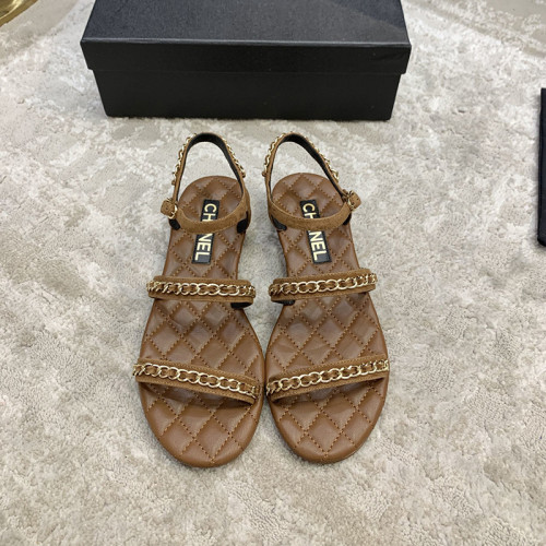 Chanel Womens Shoes Sandals Suede Calfskin