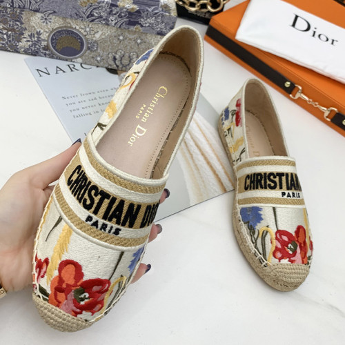 Dior Women Shoes Luxury Brand Design Dior Espadrille Nude Mesh Embroidery Womens Shoes with Original Box