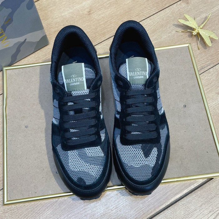 Valentino Men Shoes Fashion Design Luxury Brand ROCKRUNNER CAMOUFLAGE LAMINATED STUDDED SNEAKER with Original Box