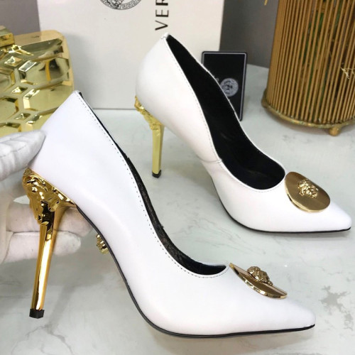 Versace Brand Womens Sandals Shoes Leather Big Size LA MEDUSA PATENT SAFETY PIN LEATHER PUMPS High Heel Design Luxury Brand Sandals for Women