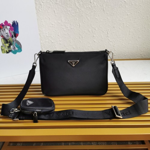 Prada Mens Womens Bags Shoulder Bag Luxury Brand Black Re-Nylon and Saffiano leather shoulder bag with Original Box 2VH113_2DMH_F0002_V_OOP