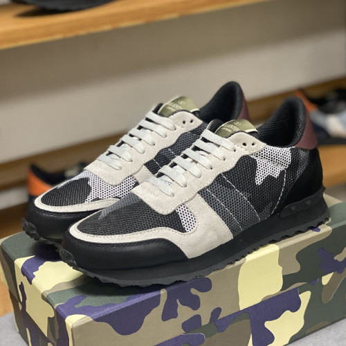 Valentino Men Shoes Fashion Design Luxury Brand ROCKRUNNER CAMOUFLAGE LAMINATED STUDDED SNEAKER with Original Box
