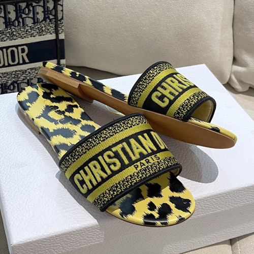 Dior Women Shoes DWAY HEELED SLIDE Embroidered Cotton Luxury Brand Womens Sandals Slippers with Original Box KCQ244ERC_S56B