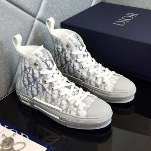 Dior Mens Shoes Sneakers Casual Luxury Brand B23 HIGH-TOP SNEAKER White and Navy Blue Dior Oblique Canvas with Original Box 3SH118YNT_H568