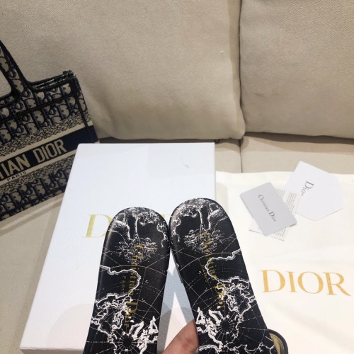 Dior Women Shoes DWAY HEELED SLIDE Embroidered Cotton Luxury Brand Womens Sandals Slippers with Original Box KCQ244ERC_S56B