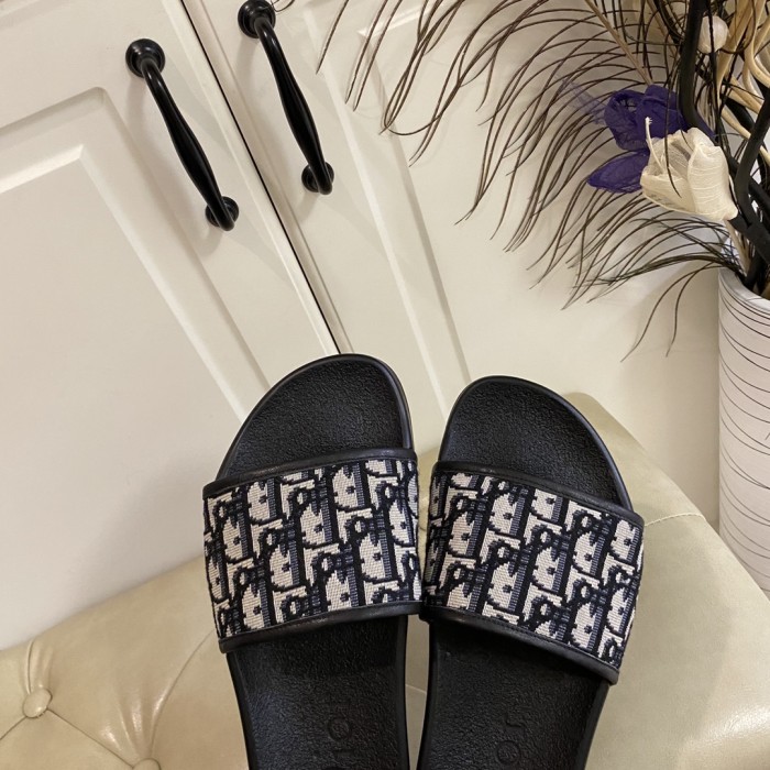 Dior Womens Shoes Sandals Slippers Slide Luxury Brand DIO(R)EVOLUTION SLIDE Shiny Technical Fabric with Dior Oblique Print with Original Box