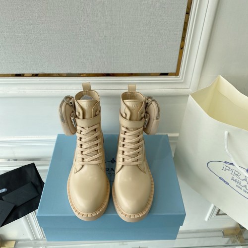 Prada Women Shoes Boots Luxury Brand Outdoor Monolith leather and nylon fabric boots 1T255M_3LJS_F0F24_F_B055