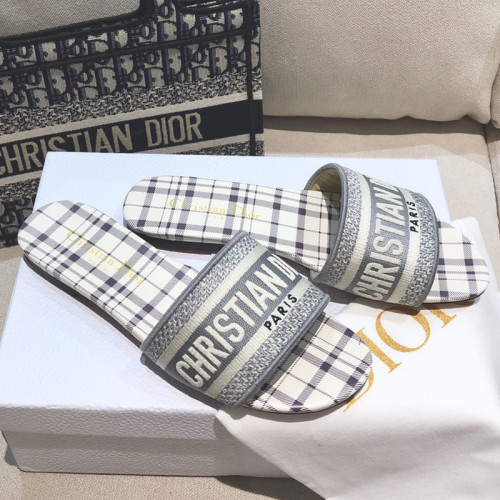 Dior Women Shoes DWAY HEELED SLIDE Embroidered Cotton Luxury Brand Womens Sandals Slippers with Original Box KCQ244ERC_S56B
