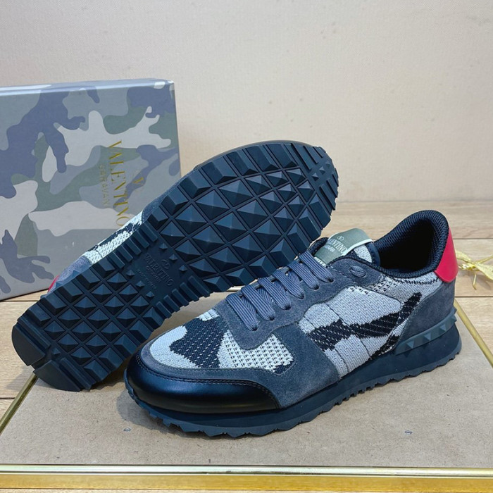 Valentino Men Shoes Fashion Design Luxury Brand ROCKRUNNER CAMOUFLAGE LAMINATED STUDDED SNEAKER with Original Box