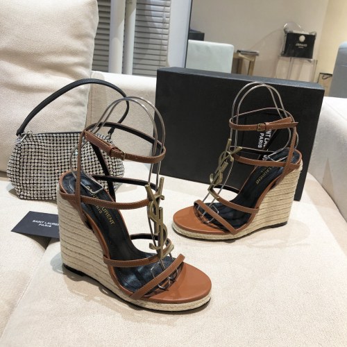 Yves Saint Laurent YSL Women Shoes Sandals Luxury Brand TRIBUTE ESPADRILLES WEDGE IN SMOOTH LEATHER with Original Box