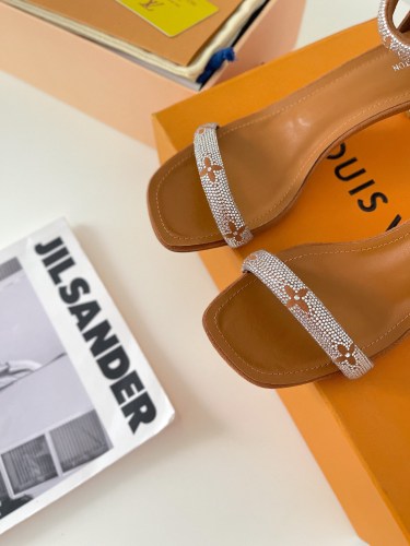 Louis Vuitton Womens Shoes Sandals Slippers Luxury Brand APPEAL SANDAL 1A965J Suede baby goat leather and strass with Original Box 5.5cm Heel