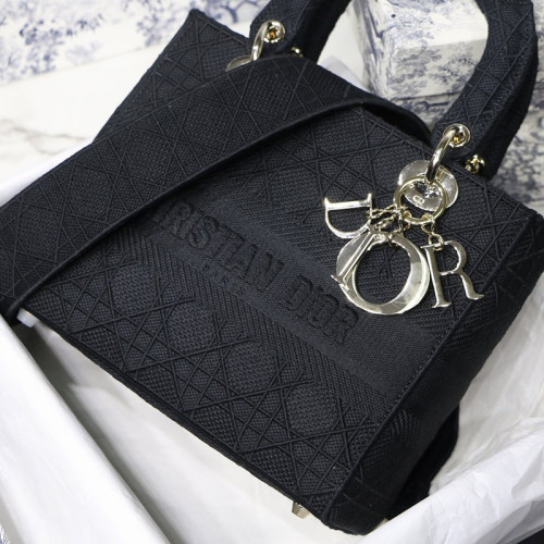 Dior Womens Bags Handbags Luxury Fashion Medium Lady D-Lite Bag Black Cannage Embroidery M0565OREY_M989