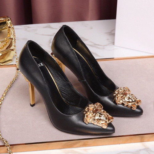 Versace Brand Womens Sandals Shoes Leather Big Size LA MEDUSA PATENT SAFETY PIN LEATHER PUMPS High Heel Design Luxury Brand Sandals for Women