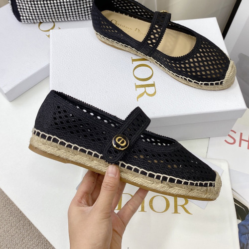 Dior Women Shoes Luxury Brand Design Dior Caro Espadrille Ballerina Flat Black Mesh Embroidery KCB675EMR_S900