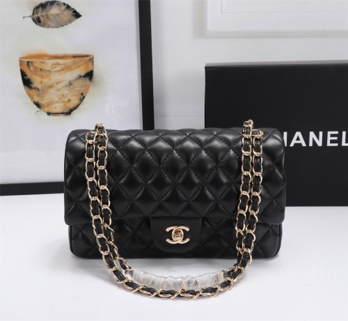 Chanel Womens Bags Luxury Brand Chanel Classic Handbag Lambskin & Gold-Tone Metal Black A01112 Y01295 94305