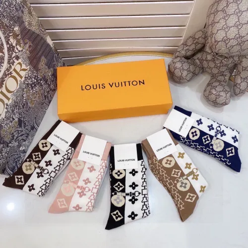 Louis Vuitton Socks 5 Pairs with Original Box Luxury Brand Breathable LV Sock