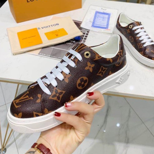 Louis Vuitton Women Shoes Sneakers Lace-Up Luxury Brand Fashion TIME OUT SNEAKER Cacao Brown Patent Monogram canvas with Original Box 1A8FJQ