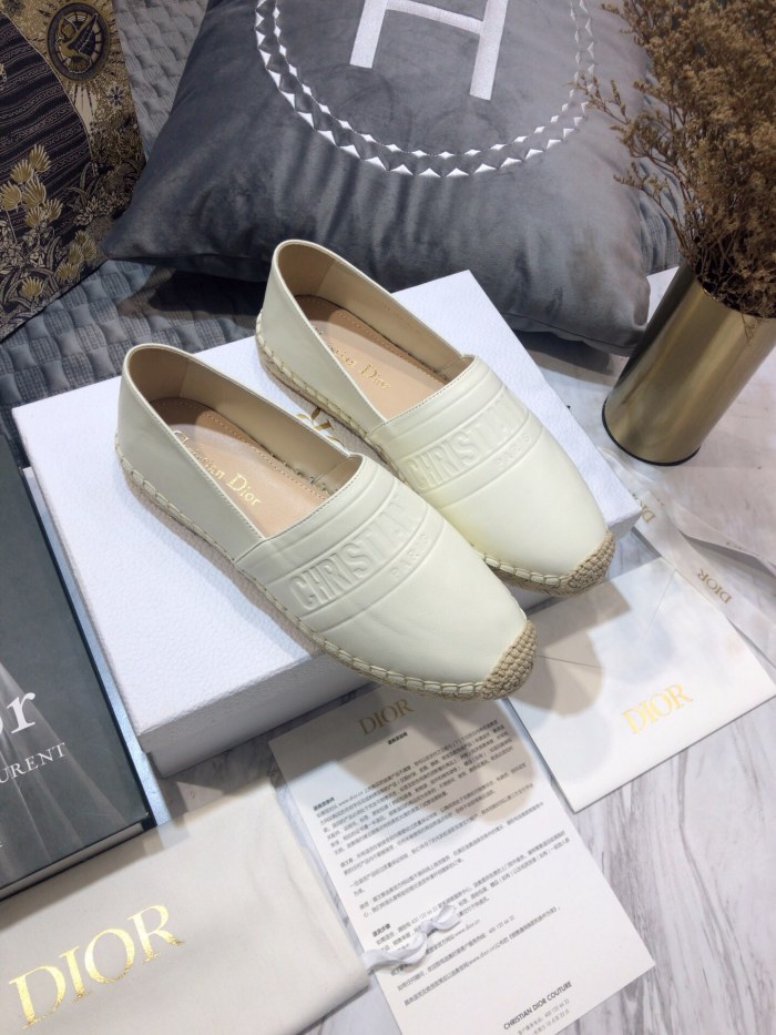 Dior Womens Shoes DIOR GRANVILLE ESPADRILLE White Embossed Lambskin with Original Box KDB692LBO_S03W