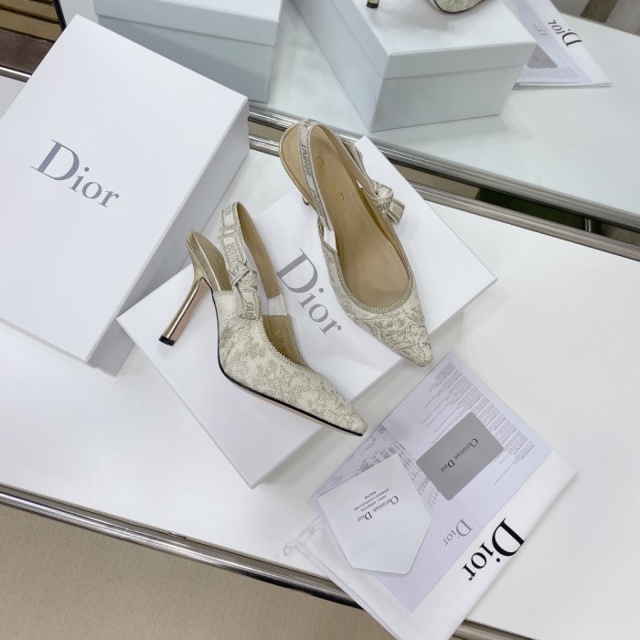 Dior Women Shoes Pumps Luxury Design Fashion Type High Heel Shoes for Wedding Style J'ADIOR SLINGBACK PUMP Cotton Embroidery with Micro Houndstooth Motif with Original Box