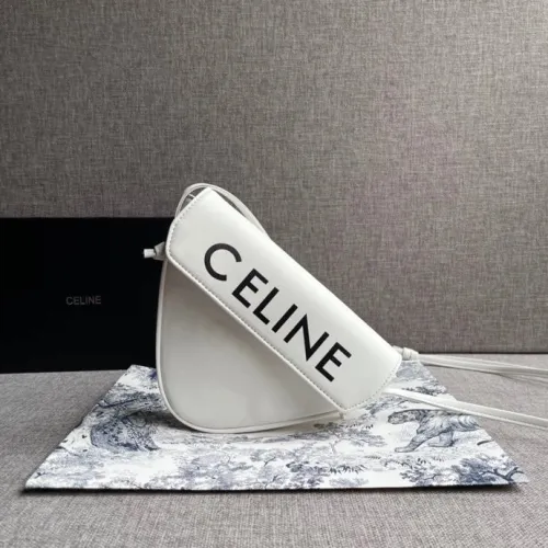 Celine Womens Bag TRIANGLE BAG IN SMOOTH CALFSKIN WITH CELINE PRINT WHITE 195903DCS.01BC