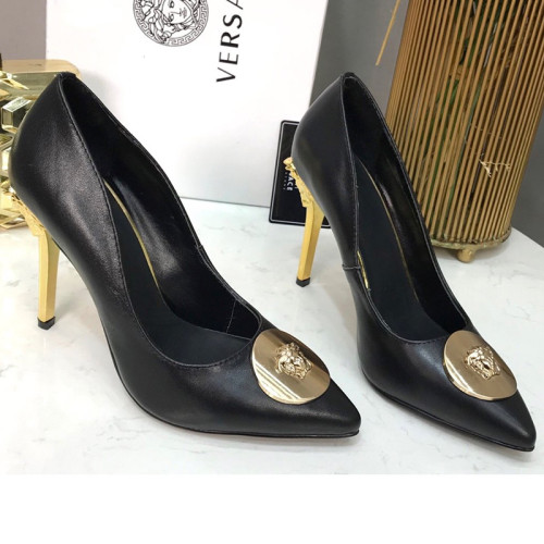 Versace Brand Womens Sandals Shoes Leather Big Size LA MEDUSA PATENT SAFETY PIN LEATHER PUMPS High Heel Design Luxury Brand Sandals for Women