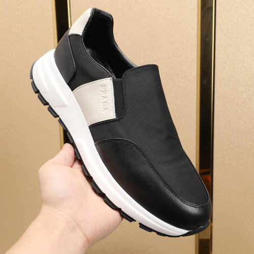 Prada Men Shoes Luxury Brand Sneakers Prax 01 Leather And Technical Fabric Slip-On Sneakers